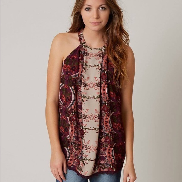 2/$25 Coco & Jaimeson Buckle Bohemian Cute Western Paisley Floral Flowy Tank S - Picture 1 of 16
